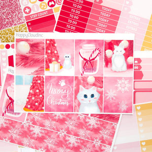 Pink Christmas White Kitten Sticker Kit